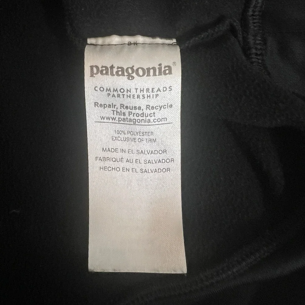 Patagonia Boys' Graphic PolyCycle Hoody Size Large 12‎ Black Teal Logo *READ*
